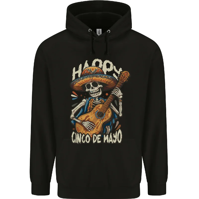 Big Discounts Happy Cinco De Mayo Day Mexico Skull Guitar Mens 80% Cotton Hoodie