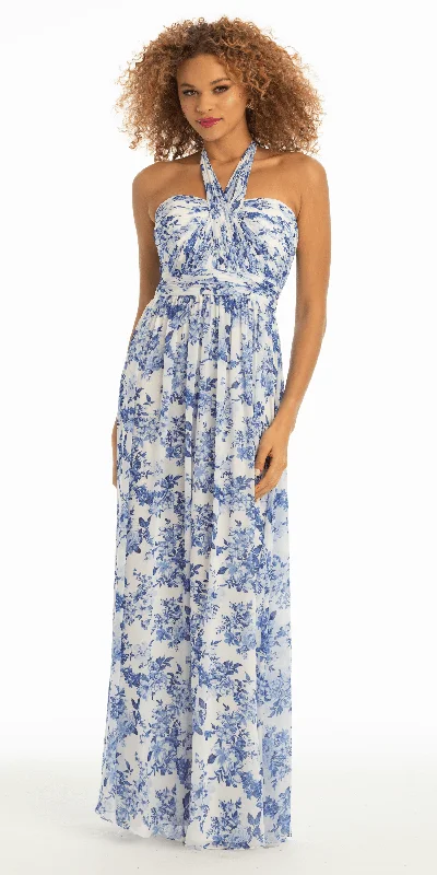 Savings Bonanza Floral Chiffon A Line Halter Dress