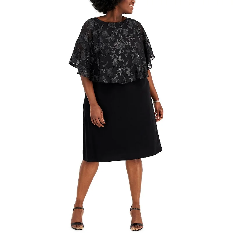 Huge Savings Connected Apparel Womens Plus Embroidered Cape-Overlay Cocktail and Party Dress