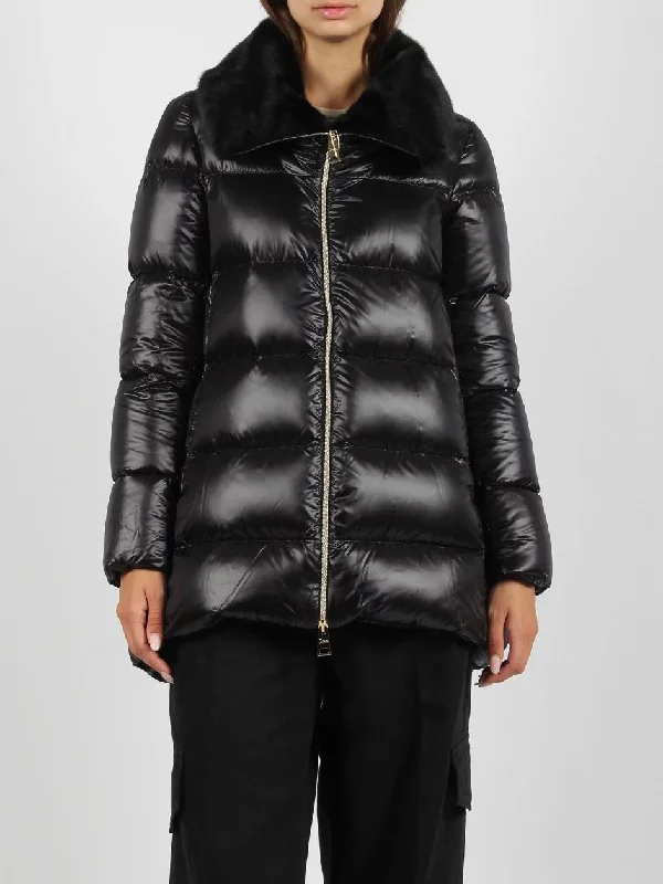 Sale Event Herno A-Line Shiny Nylon Coat w/ Fur Collar