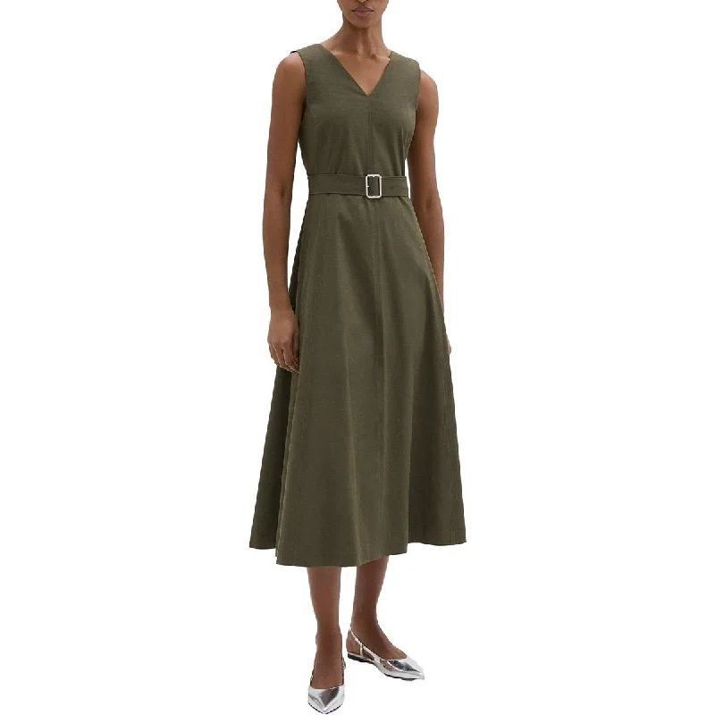 Special Price Theory Womens Belted Sleeveless Midi Dress