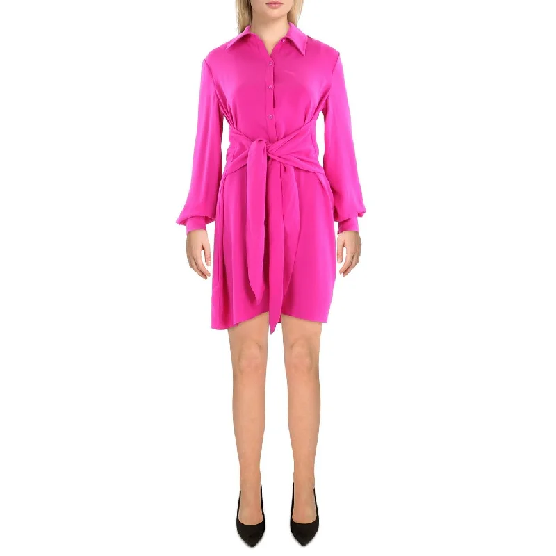 Shop and Save Trina Turk Womens Knot-Front Mini Shirtdress