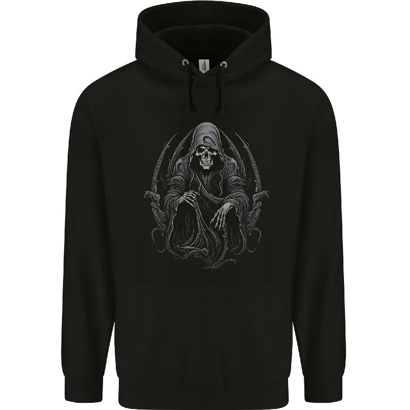 Anniversary Sale Grim Reaper Throne Skull Mens 80% Cotton Hoodie
