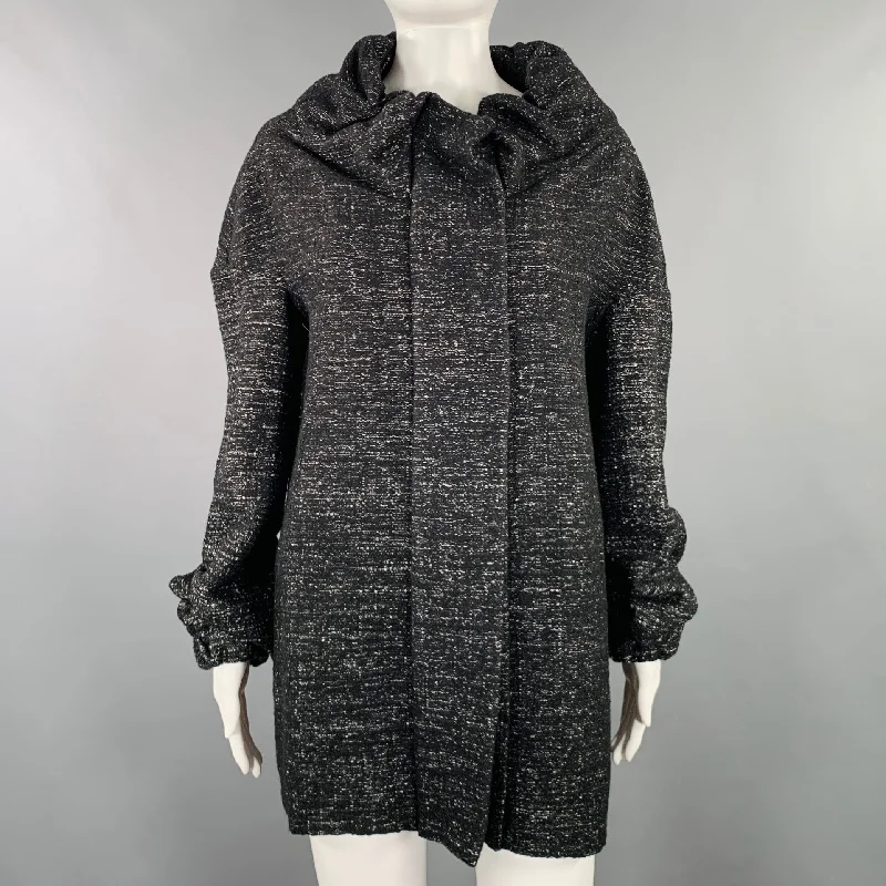 Can't Be Beat MARNI Size 8 Black White Wool Blend Woven Ruched Zip Up Coat