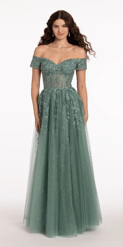 Super Bargain Off the Shoulder Embroidered Tulle Ballgown