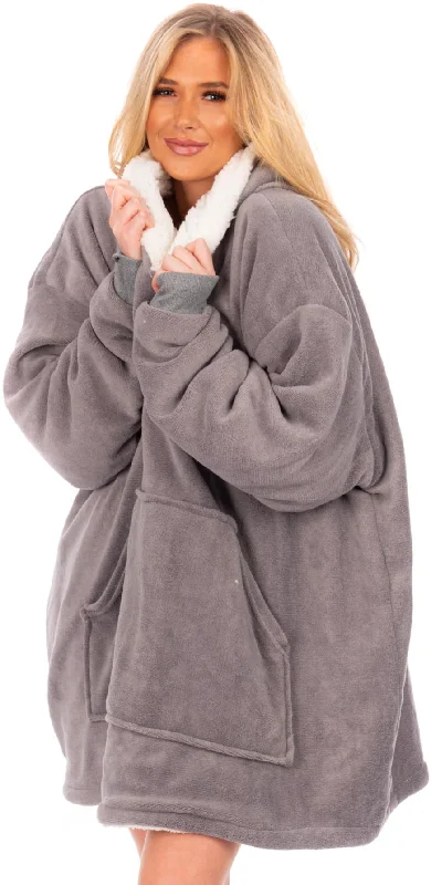 Special Price Ladies Oversized Sherpa Lined Hoodie Blanket, Grey