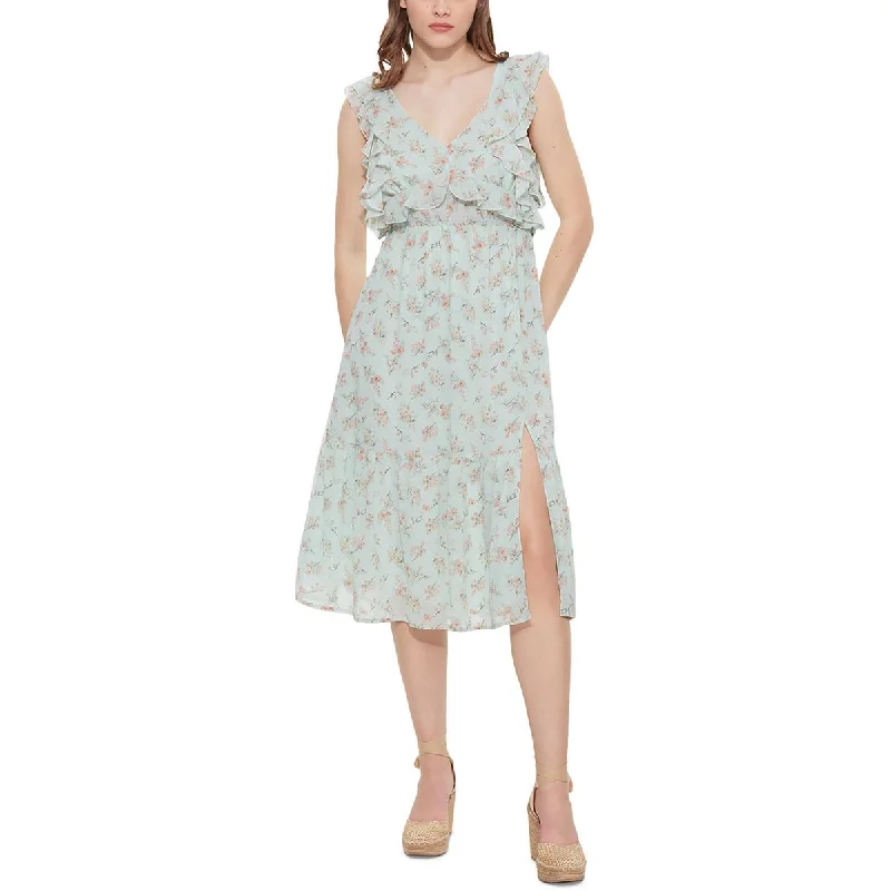 Exclusive Access Black Tape_ Womens Chiffon Floral Midi Dress
