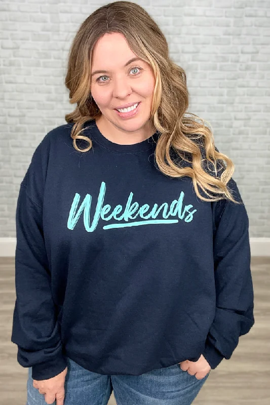 Markdown Madness Navy and Aqua "Weekends" Sweatshirt