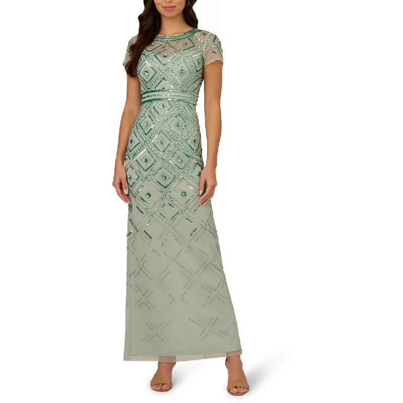 Members Only Adrianna Papell Womens Beaded Long Evening Dress