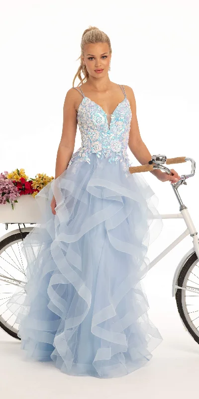 Deal of the Week Iridescent Sequin Plunging Tulle Tiered Ballgown