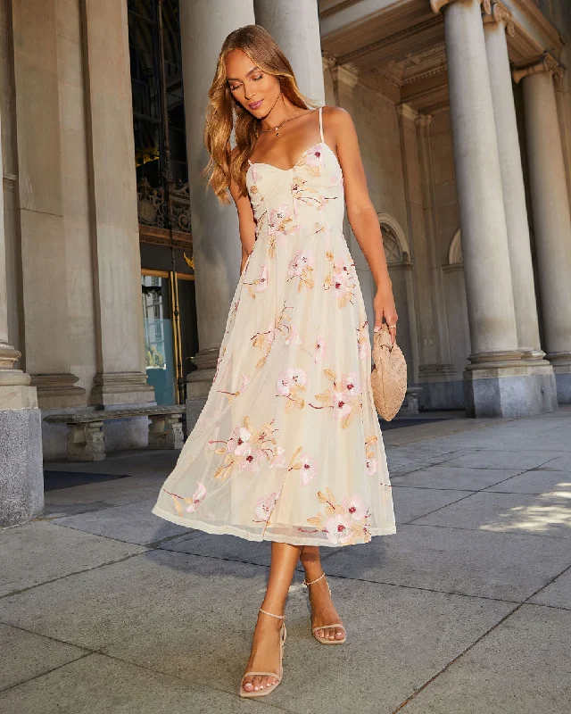 Act Fast Darling Daisy Embroidered Floral Midi Dress
