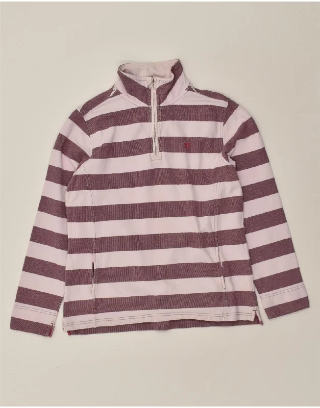 Weekend Deal CREW CLOTHING Womens Zip Neck Sweatshirt Jumper UK 14 Large Pink Striped
