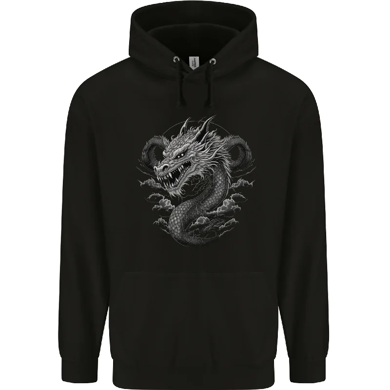 Members Only Greyscale Dragon Mens 80% Cotton Hoodie