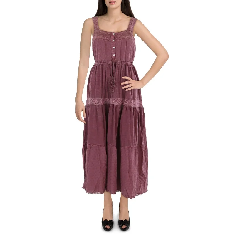 Mega Sale Lucky Brand Womens Lace Trim Long Maxi Dress