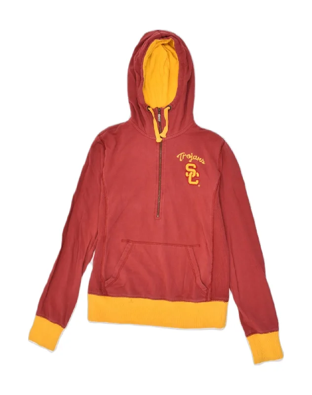 Limited Availability NIKE Womens Hoodie Jumper UK 12 Medium Maroon Colourblock Cotton