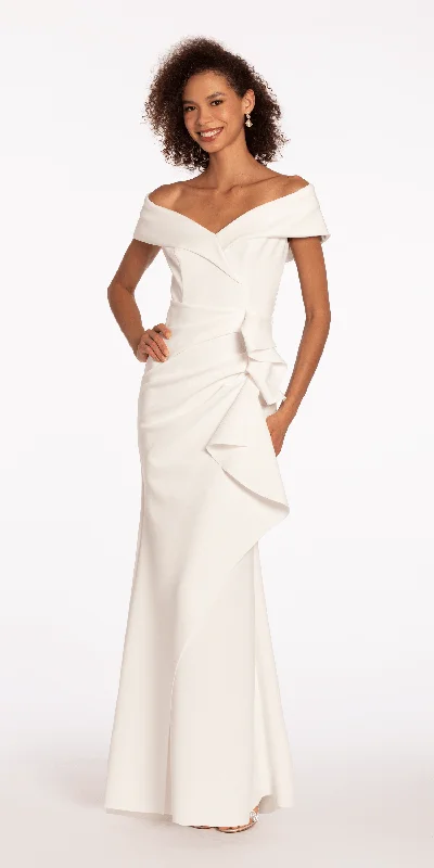 The Best Prices Off the Shoulder Scuba Dress with Side Ruffle