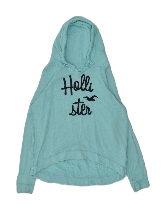 Stock Clearance HOLLISTER Womens Loose Fit Graphic Hoodie Jumper UK 14 Medium Turquoise