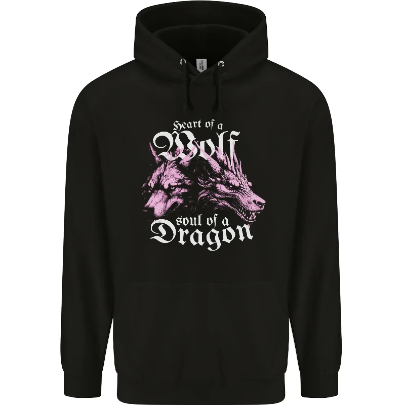 Stock Clearance Heart of a Wolf Soul of a Dragon Mens 80% Cotton Hoodie