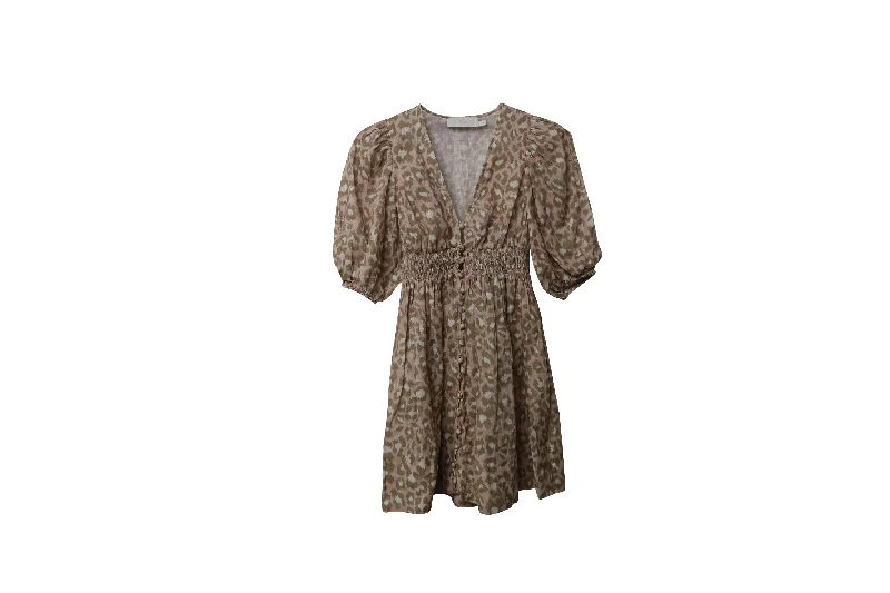 Unmissable Offer Zimmermann Carnaby Shirred Mini Dress in Animal Print Linen