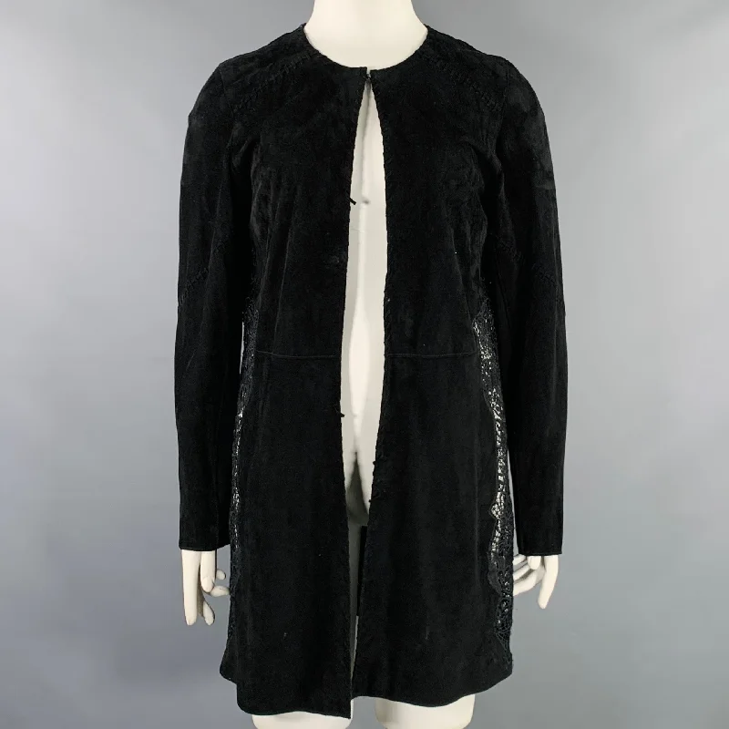 Sale Event ELIE TAHARI Size L Black Lambskin Suede Hook Eye Closure Jacket