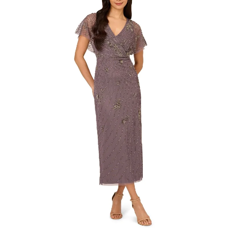 Price Drop Adrianna Papell Womens Beaded V-Neck Cocktail And Party Dress