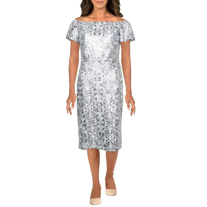 Limited Availability Lauren Ralph Lauren Womens Sequined Midi Cocktail and Party Dress