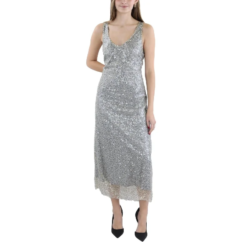 Take Advantage Vince Womens Lucite Sequined Metallic Evening Dress