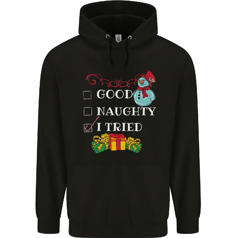 Bargain Prices Good Naughty I Tried Funny Christmas Xmas Mens 80% Cotton Hoodie