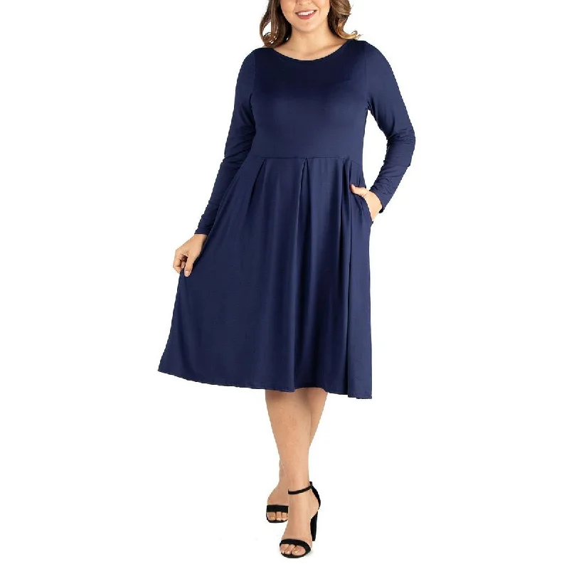 Quick Sale 24seven Comfort Apparel Womens Long Sleeve Pleated Midi Dress