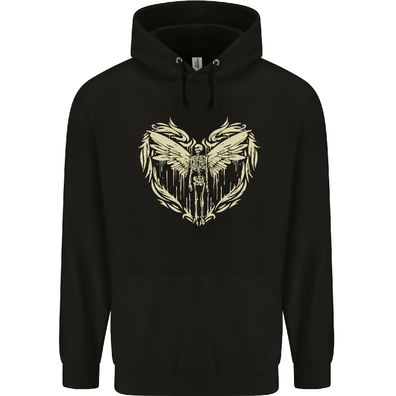 Super Sale Heaven Angel Skeleton In a Heart Skull Mens 80% Cotton Hoodie
