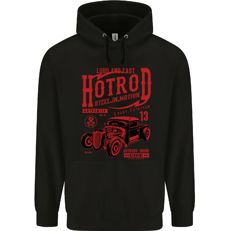 Limited Availability Hotrod Steel in Motion Hot Rod Dragster Car Mens 80% Cotton Hoodie