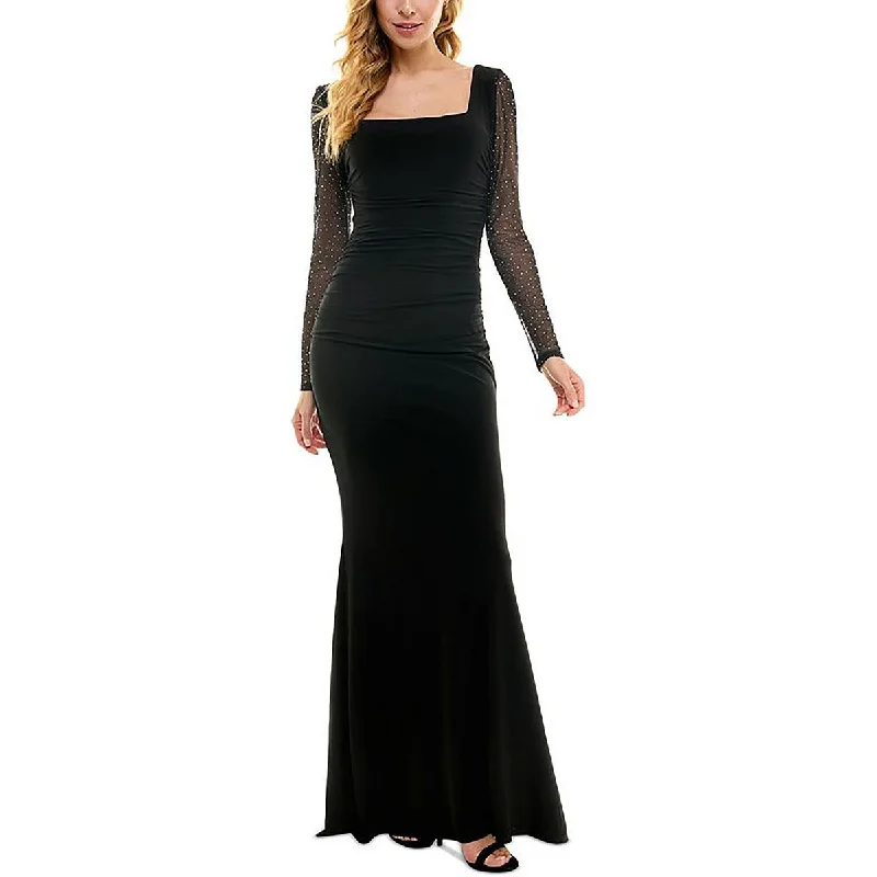 Act Now City Studio Womens Juniors Embellished Mesh Evening Dress