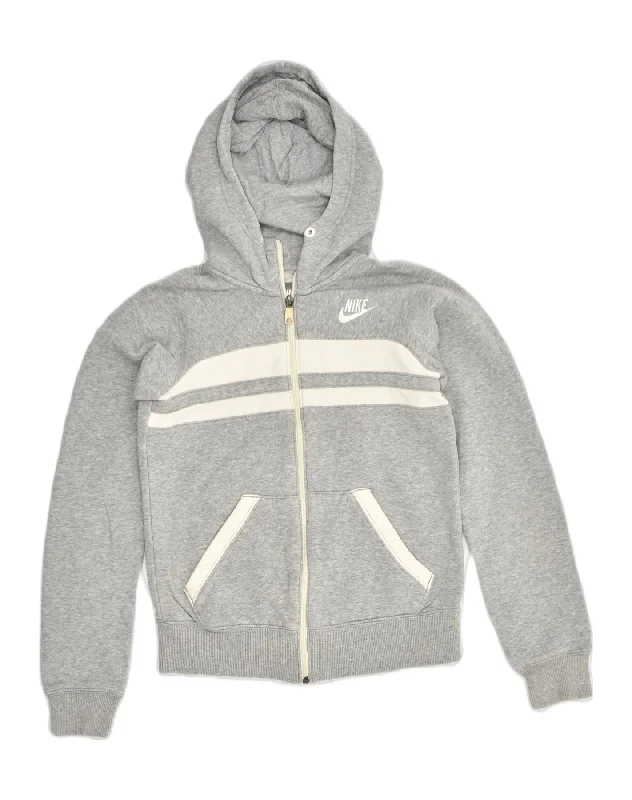 Weekend Deal NIKE Womens Zip Hoodie Sweater UK 10 Small Grey Colourblock Cotton