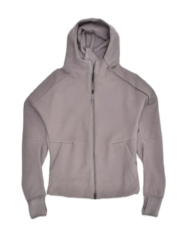 Limited Stock ADIDAS Womens Zip Hoodie Sweater UK 6 XS Grey Cotton