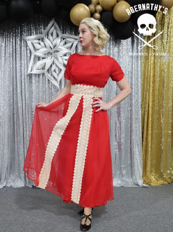 Midnight Madness Vintage 1950's Red and White Lace Dress