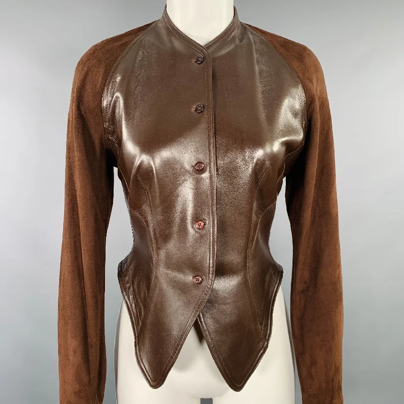 Online Exclusive BYRON LARS Size S Brown Leather Two Tone Button Up Jacket Blazer
