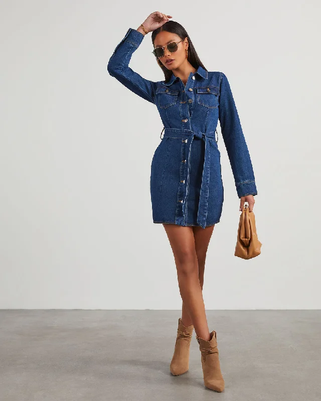 Today Only Joannie Denim Tie Waist Mini Dress