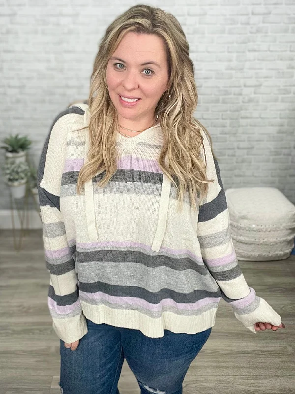 Final Markdown Sweet Lavender Striped Spring Sweater with Hood