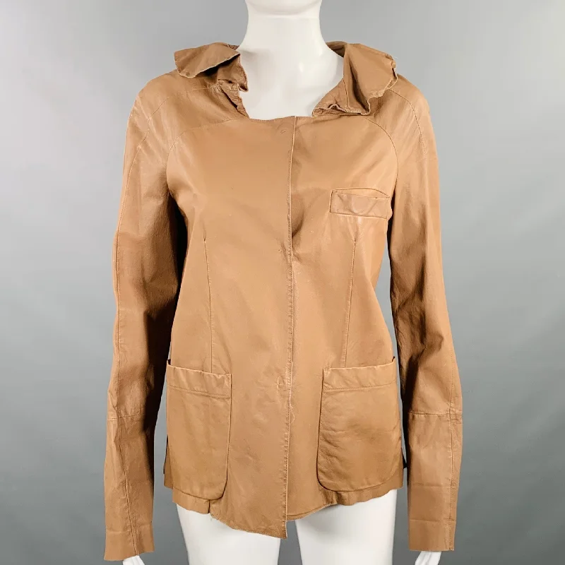 Bargain Blast MARNI Size 4 Brown Leather Calfskin Snaps Jacket Blazer