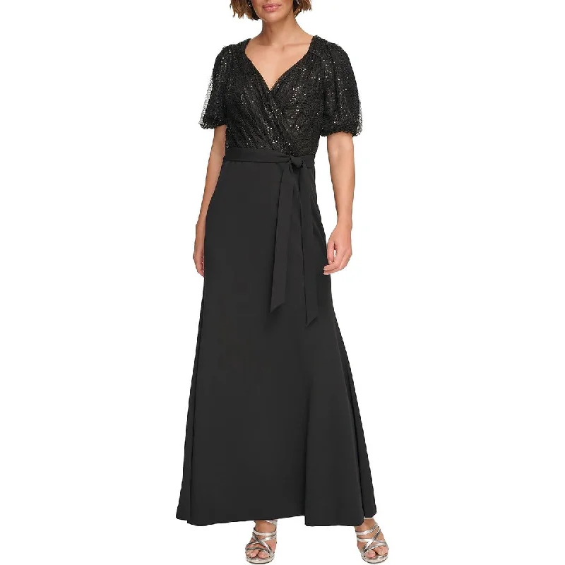 New Deals DKNY Womens Sequined Puff Sleeve Evening Dress