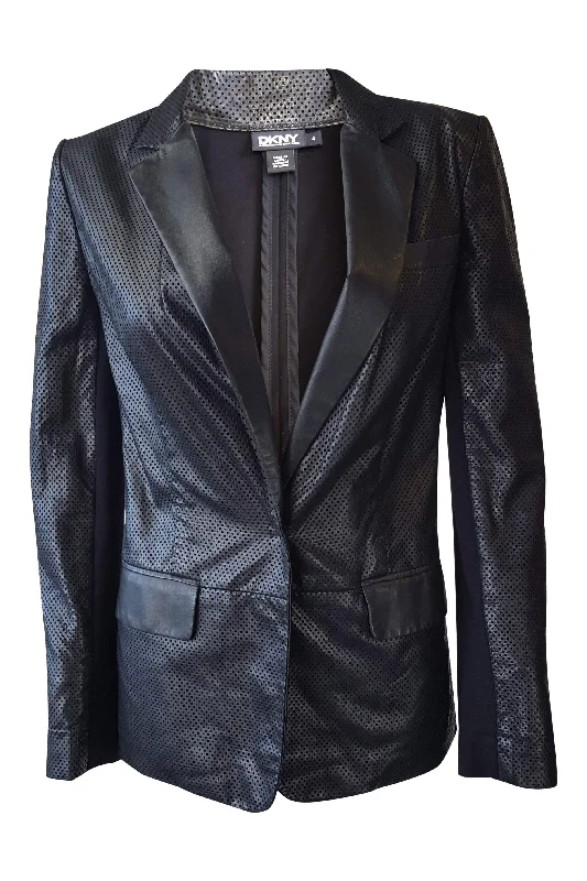 Quick Sale DKNY Black Lambskin Leather Perforated Blazer (4)