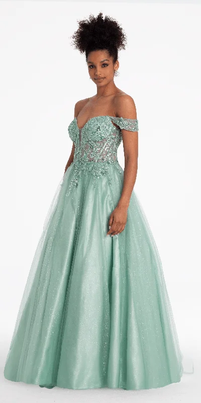 Deep Discounts Beaded Embroidered Off the Shoulder Glitter Tulle Ballgown