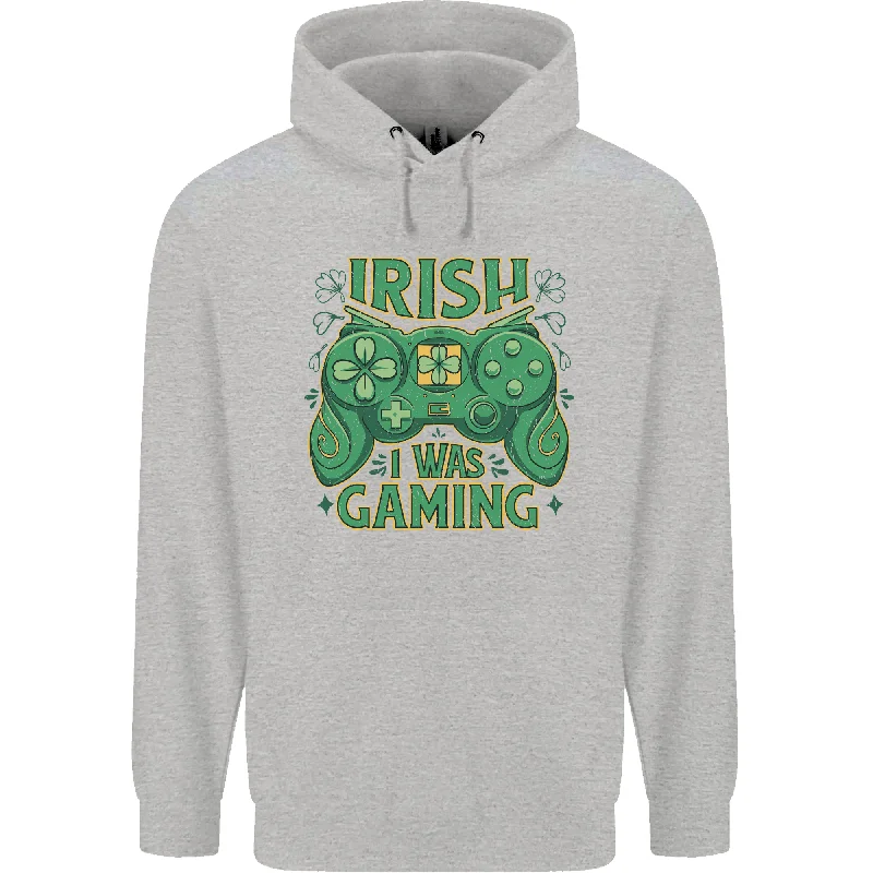 Price Slash Irish I Was Gaming St Patricks Day Gamer Mens 80% Cotton Hoodie