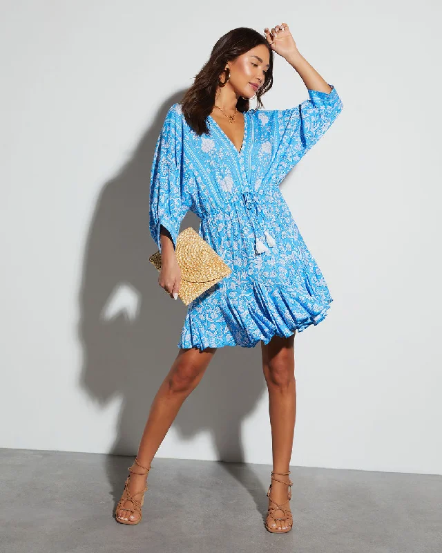 New Deals Athena Floral Tassel Tie Mini Dress