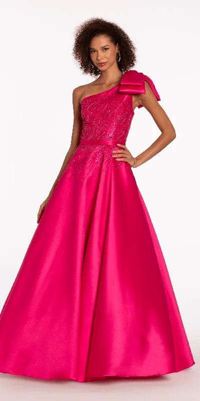 Weekend Deal Mikado Beaded One Shoulder Ballgown with Bow