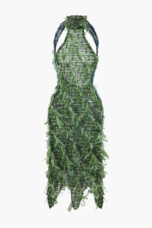 Reduced Prices Solid Fringe Backless Midi Dress