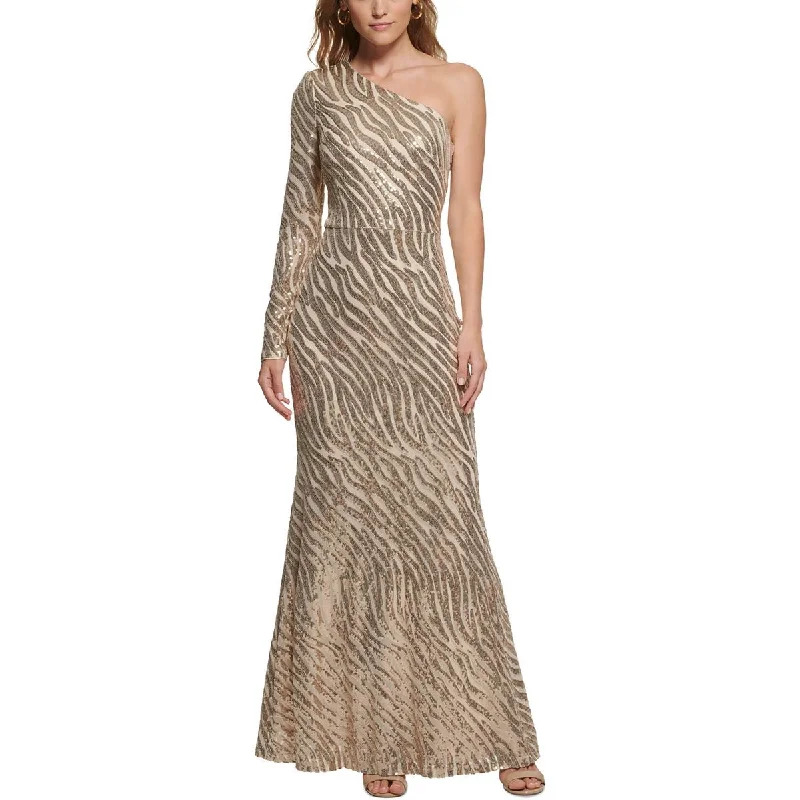 Midnight Madness Vince Camuto Womens Petites Sequined One Shoulder Evening Dress