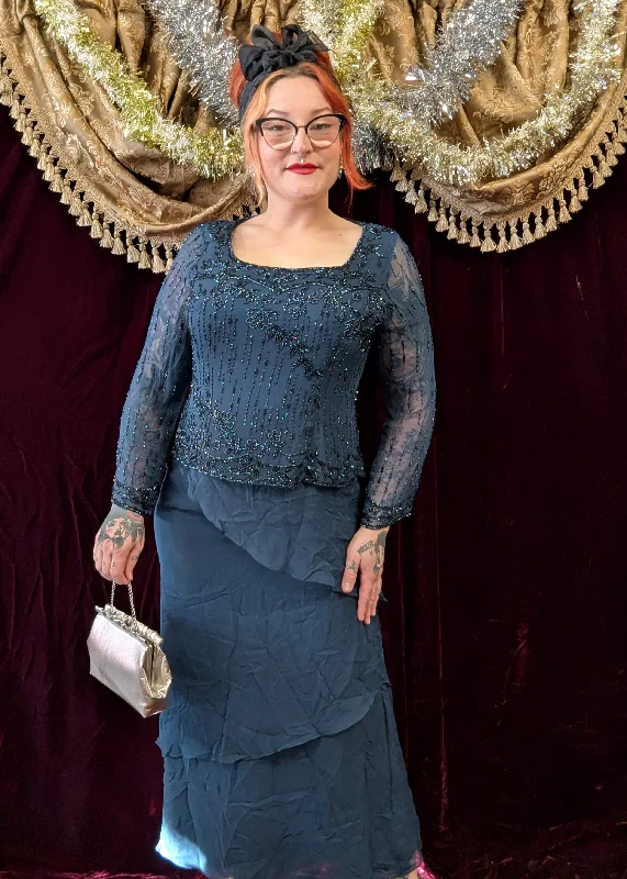 Price Blitz Vintage 90s Blue Beaded Long Sleeve Dress