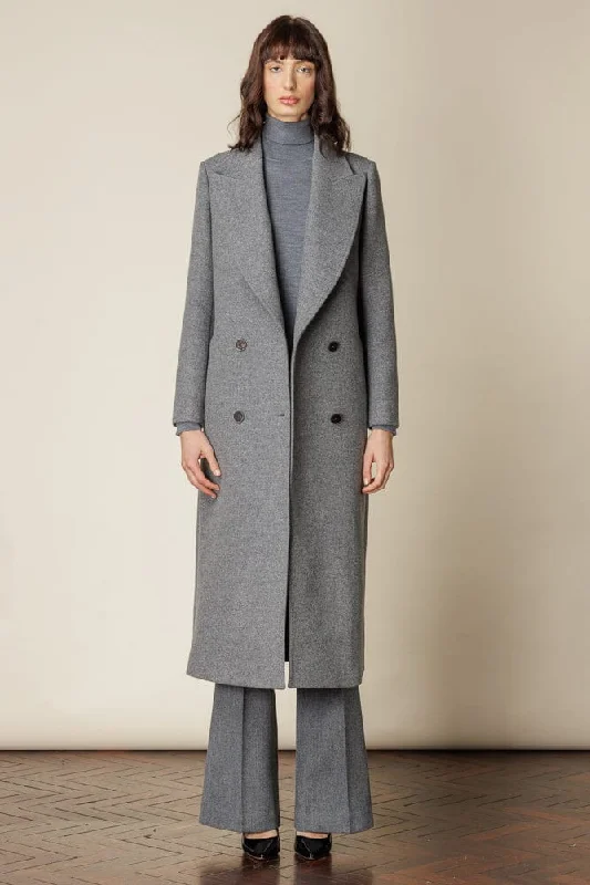 Price Reduction Dita Wide Peak Coat - Grey Wool Silk