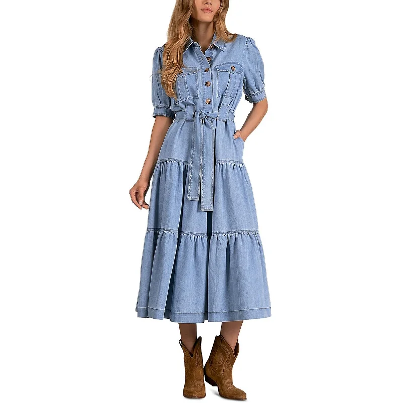 Special Price Elan Womens Tiered Puff Sleeve Shirtdress